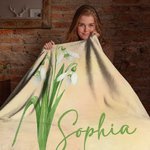 Personalised Birth Flower Soft Throw Blanket with Name Birthday Bachelorette Party Gift for Women