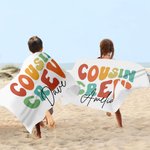 Gepersonaliseerde kleurrijke neef Crew sneldrogende oversized strandhanddoek met naam Summer Travel Essential geschenk voor familie kinderen