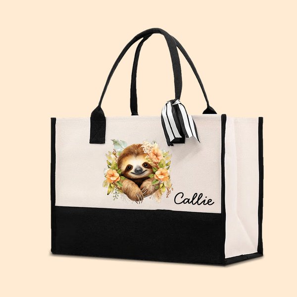 Bolsa de tela grande personalizada con nombre y forro impermeable para regalo de cumpleaños para mujeres amantes de los perezosos.
