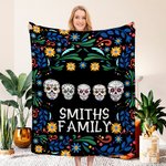 Personalized Mexican Sugar Skull Soft Cozy Throw Blanket with Name Gothic Home Decor Birthday Day of the Dead Gift for Family