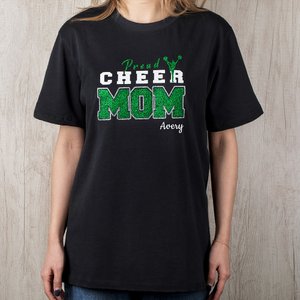 Personalizado Glitter Bow Proud Cheer Mom 100% algodón Camiseta de manga corta con nombre Transpirable Multicolor Disponible Game Day Regalo para mamá