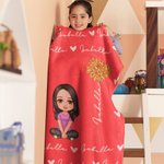 Personalized Cute Cartoon Character Heart Birth Flower Soft Throw Blanket with Name Birthday Christmas Gift