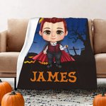 Spersonalizowany koc z imieniem Diabeł Wampir Czarownica Postać z kreskówki Miękki koc z imieniem Wystrój domu Impreza Halloween Prezent dla dzieci