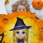 Spersonalizowany koc z imieniem Diabeł Wampir Czarownica Postać z kreskówki Miękki koc z imieniem Wystrój domu Impreza Halloween Prezent dla dzieci