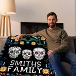 Personalized Mexican Sugar Skull Soft Cozy Throw Blanket with Name Gothic Home Decor Birthday Day of the Dead Gift for Family