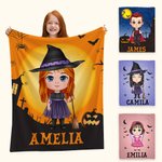 Spersonalizowany koc z imieniem Diabeł Wampir Czarownica Postać z kreskówki Miękki koc z imieniem Wystrój domu Impreza Halloween Prezent dla dzieci