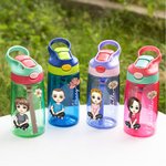 Personalized Cute Cartoon Birth Flower 16oz Water Bottle with Straw and Spill-Proof Lid Birthday Back to School Gift for Kids