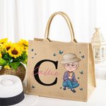Sac en toile de jute avec Initiales et Nom Cadeau d'Anniversaire de Retraite pour Grand-Mère Maman