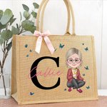 Sac en toile de jute avec Initiales et Nom Cadeau d'Anniversaire de Retraite pour Grand-Mère Maman
