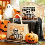 Esqueleto Personalizado Esperando Halloween Calabaza Bolsa de Yute con Nombre Divertido Regalo de Halloween para un Amigo de la Familia