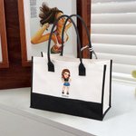 Personalized Y2K Cartoon Character Large Canvas Tote Bag with Name Friendship Birthday Gift for Women Girls
