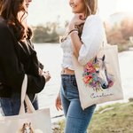 Personalisierte Blumen Pferd Muster langlebig Canvas Tragetasche mit Namen Urlaub Geburtstag Weihnachten Geschenk für Pferdeliebhaber