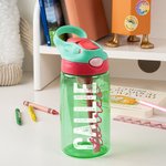 Personalised Colourful Name Water Bottle with Silicone Straw and Handle Travel Birthday Gift for Kids