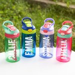 Personalised Colourful Name Water Bottle with Silicone Straw and Handle Travel Birthday Gift for Kids