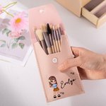 Personalized Y2K Style Cartoon Girl Name Makeup Brush Bag with 8 Pcs Makeup Brushes Travel Essentials Birthday Christmas Gift for Girls