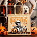Esqueleto Personalizado Esperando Halloween Calabaza Bolsa de Yute con Nombre Divertido Regalo de Halloween para un Amigo de la Familia