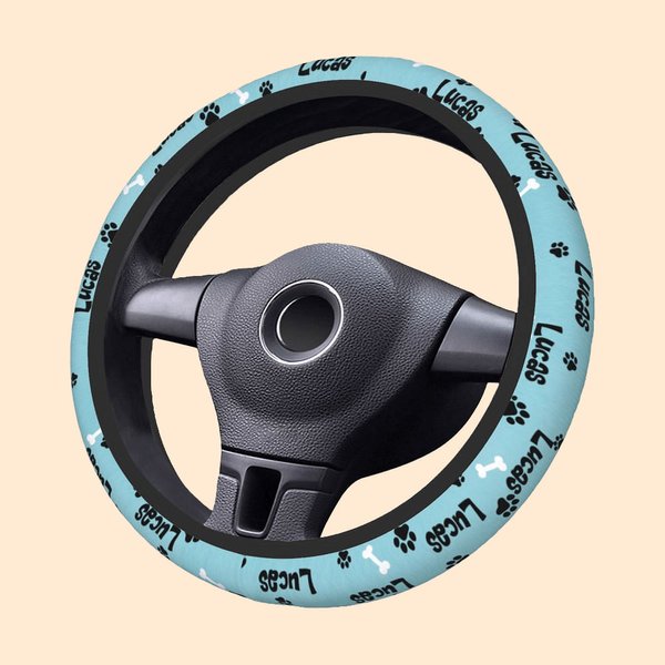 Personalized Multicolor Dog Paw Bone Design Anti-Slip Car Steering Wheel Cover with Name Car Accessories Birthday Gift for Pet Lover