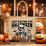 Esqueleto Personalizado Esperando Halloween Calabaza Bolsa de Yute con Nombre Divertido Regalo de Halloween para un Amigo de la Familia