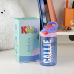 Personalised Colourful Name Water Bottle with Silicone Straw and Handle Travel Birthday Gift for Kids