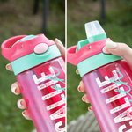 Personalised Colourful Name Water Bottle with Silicone Straw and Handle Travel Birthday Gift for Kids