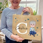 Sac en toile de jute avec Initiales et Nom Cadeau d'Anniversaire de Retraite pour Grand-Mère Maman