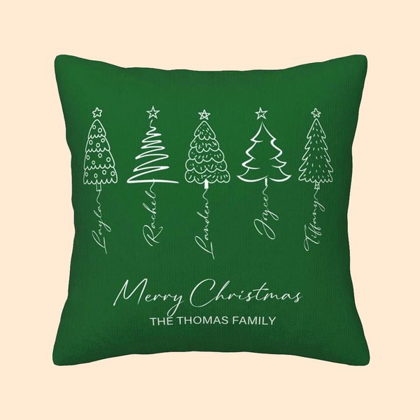 Línea personalizada Árbol de Navidad Funda de almohada con 1-8 nombres y texto Festival Decoración del hogar Regalo de Navidad para la familia