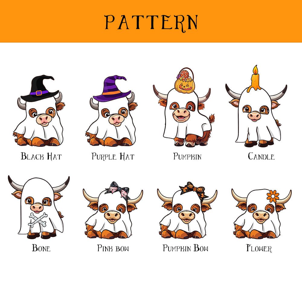 Personifierad söt häxa spöke Highland Cow Trick or Treat Canvas Tote Bag med namn Halloween present till barn Highland Cow älskare 7