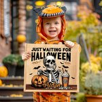 Esqueleto Personalizado Esperando Halloween Calabaza Bolsa de Yute con Nombre Divertido Regalo de Halloween para un Amigo de la Familia