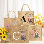 Sac en toile de jute avec Initiales et Nom Cadeau d'Anniversaire de Retraite pour Grand-Mère Maman