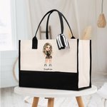 Personalized Y2K Cartoon Character Large Canvas Tote Bag with Name Friendship Birthday Gift for Women Girls
