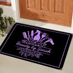 Personalized Floral Hairdressing Elements Doormat with Text Salon Barber Shop Accessories Opening Gift for Hairdresser Hair Beauty Lovers