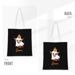 Personifierad söt häxa spöke Highland Cow Trick or Treat Canvas Tote Bag med namn Halloween present till barn Highland Cow älskare 5