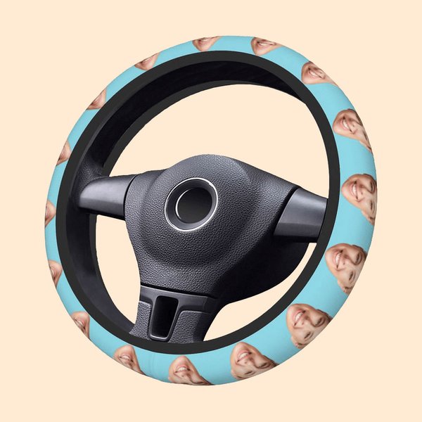 Personalised Funny Multicolour Dog Cat Face Photo Anti-slip Elastic Steering Wheel Cover Birthday Gift for Family Friend