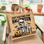 Esqueleto Personalizado Esperando Halloween Calabaza Bolsa de Yute con Nombre Divertido Regalo de Halloween para un Amigo de la Familia