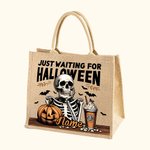 Esqueleto Personalizado Esperando Halloween Calabaza Bolsa de Yute con Nombre Divertido Regalo de Halloween para un Amigo de la Familia