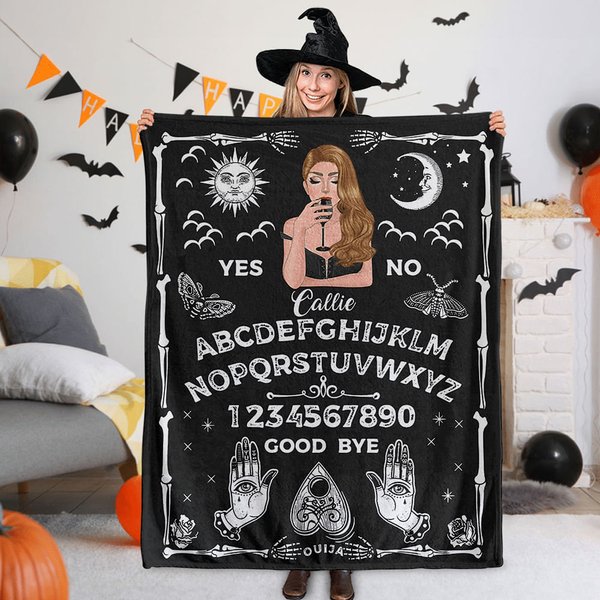 Gepersonaliseerd Ouija Bord Heks Ontwerp Zacht Deken met Naam Halloween Home Decor Cadeau voor Familie