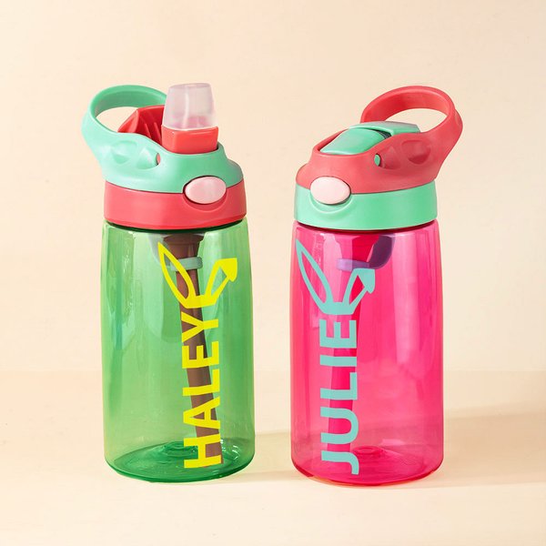 Bouteille d'Eau avec Paille Motif Oreilles Lapin Bouteille Personnalisée avec Nom Cadeau Anniversaire Pâques pour Enfant
