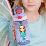 Henkilökohtainen söpö sarjakuva Fairy Girl 16oz nimi vesipullo olki ja kahva syntymäpäivä takaisin kouluun lahja tytöille