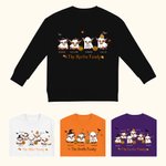Gepersonaliseerd Schattig Heks Spook Hoogland Koe Kid Volwassen Sweatshirt met 2-6 Namen Welkom Halloween Kostuum Cadeau voor Familie Hoogland Koe Lie