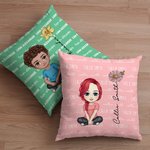 Housse de Coussin Personnalisée avec Personnage de Dessin Animé et Nom Décoration de Chambre Cadeau Noël Anniversaire pour Enfant