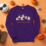 Gepersonaliseerd Schattig Heks Spook Hoogland Koe Kid Volwassen Sweatshirt met 2-6 Namen Welkom Halloween Kostuum Cadeau voor Familie Hoogland Koe Lie