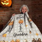 Spersonalizowany koc z imionami 2-20 Pierwsza Mama Teraz Babcia Małe Dynie Miękki koc z imionami 2-20 Prezent na Halloween dla Mamy Babci