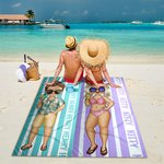 Toalla de playa de gran tamaño personalizada de secado rápido con personajes de dibujos animados a rayas y nombre Cumpleaños Viaje de verano Regalo esencial para la familia Amigos
