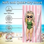 Toalla de playa de gran tamaño personalizada de secado rápido con personajes de dibujos animados a rayas y nombre Cumpleaños Viaje de verano Regalo esencial para la familia Amigos