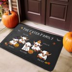 Gepersonaliseerde Schattige Heks Spook Hoogland Koe Antislip Welkom Deurmat met Namen Herfst Halloween Huisdecoratie Cadeau voor Familie Hoogland Koe Liefhebbers