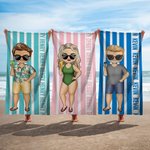 Toalla de playa de gran tamaño personalizada de secado rápido con personajes de dibujos animados a rayas y nombre Cumpleaños Viaje de verano Regalo esencial para la familia Amigos