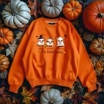 Gepersonaliseerd Schattig Heks Spook Hoogland Koe Kid Volwassen Sweatshirt met 2-6 Namen Welkom Halloween Kostuum Cadeau voor Familie Hoogland Koe Lie