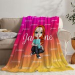 Personalized Gradient Colour Cartoon Character Name Soft Throw  Blanket Birthday Christmas Gift for Kids and Adults
