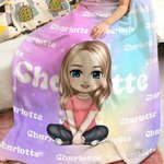 Personalized Gradient Colour Cartoon Character Name Soft Throw  Blanket Birthday Christmas Gift for Kids and Adults