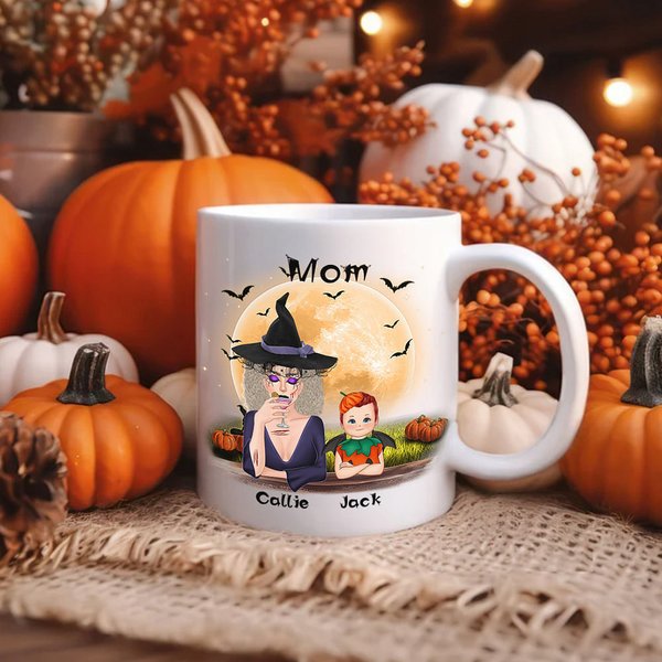 Tazza personalizzata Witch Vampire Bat con 1-6 nomi Regalo di Halloween per donne ragazze ragazzi